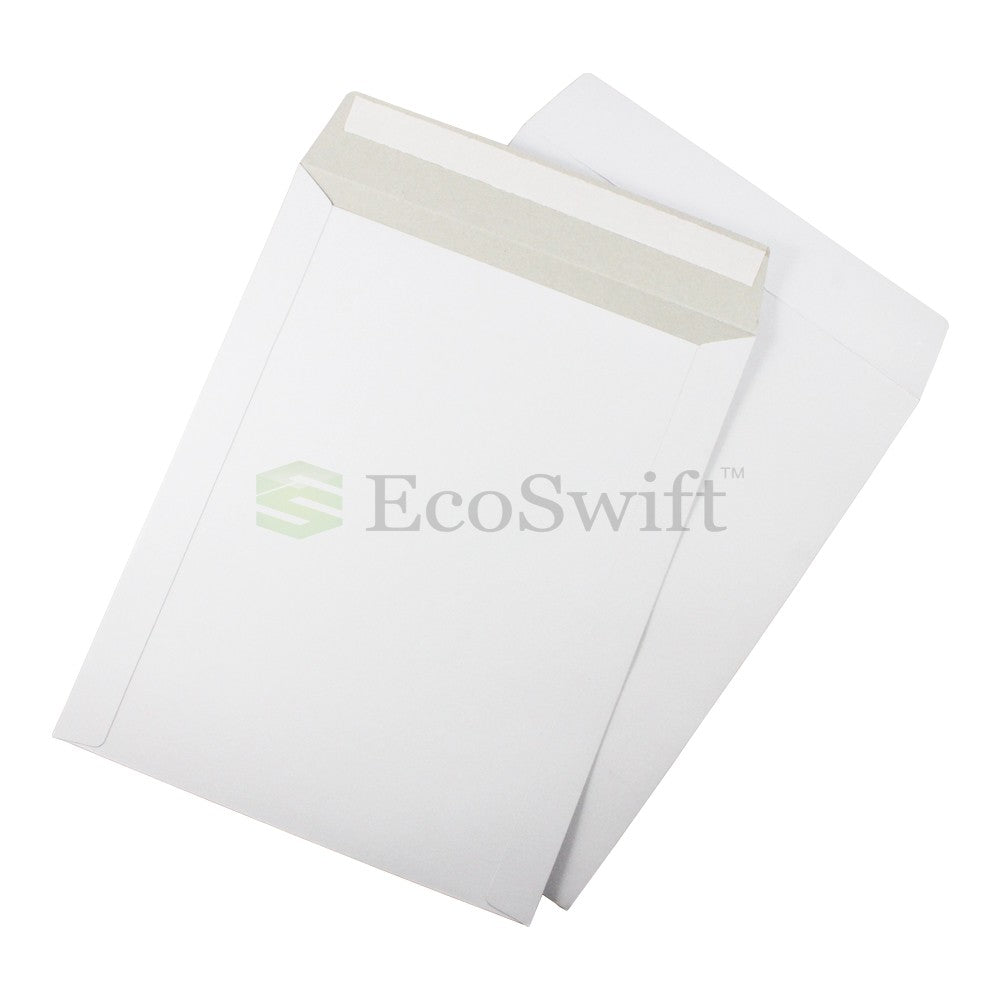 Self-Seal Keep Flat White Cardboard Mailers - 9 3/4 x 12 1/4